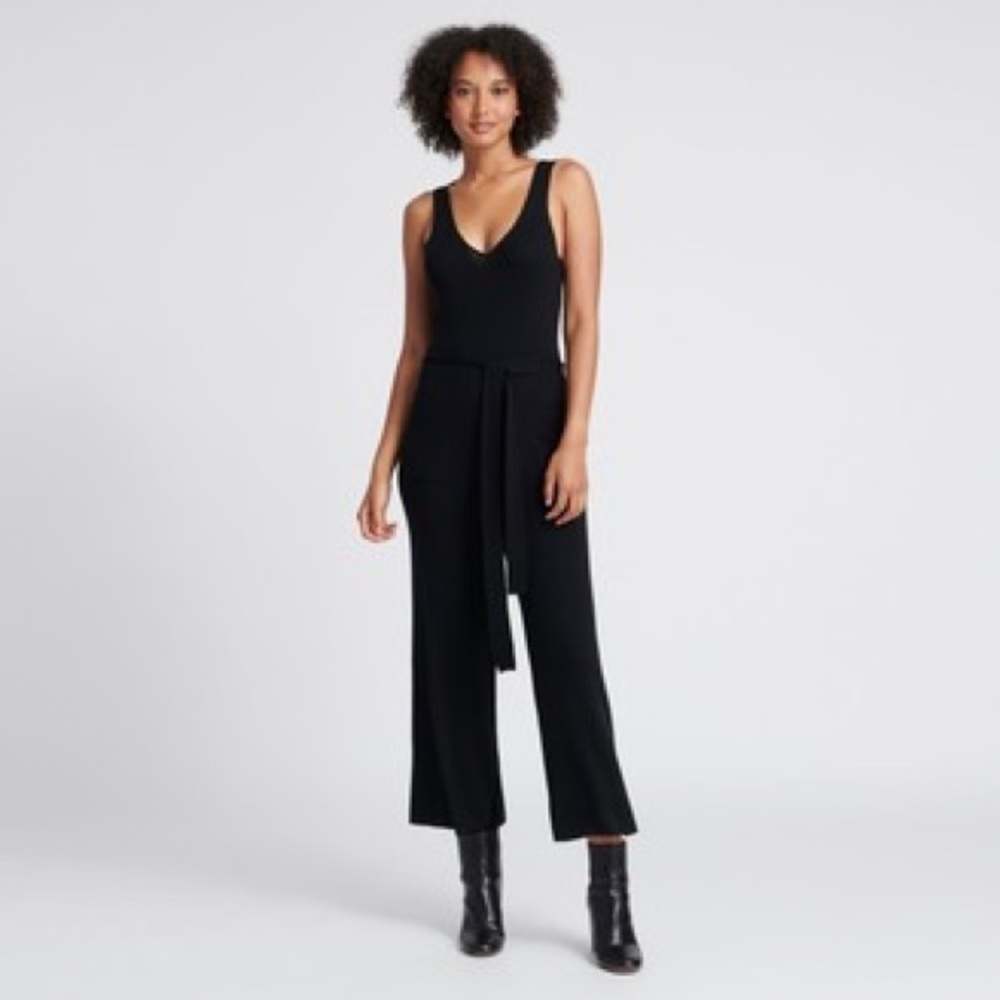 NAADAM Ribbed Silk Cashmere Jumpsuit in black wide legs